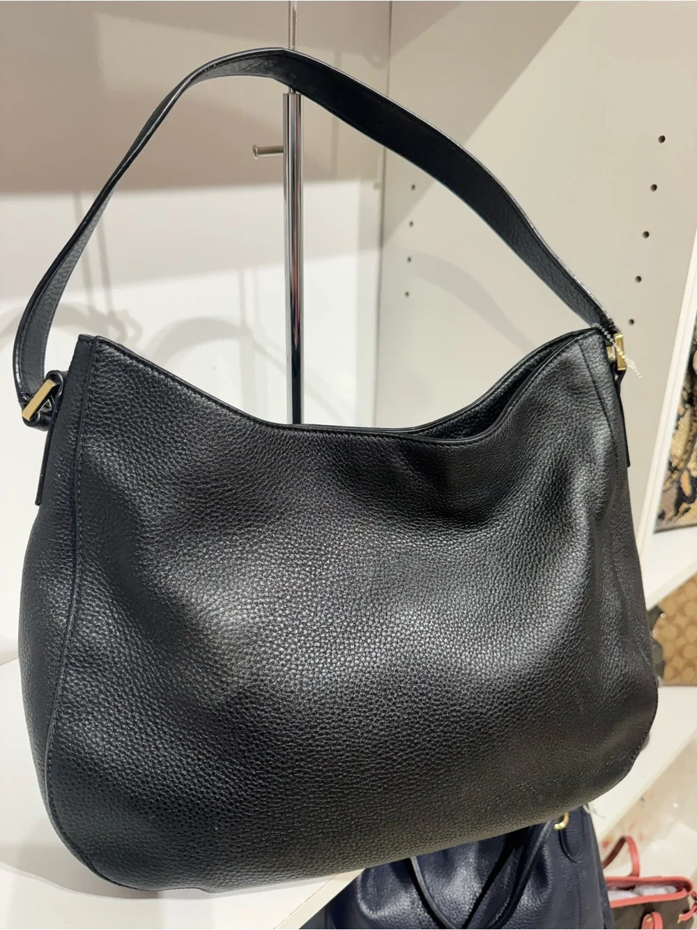 Tory Burch Black Pebbled Leather Shoulder Bag with Gold Logo